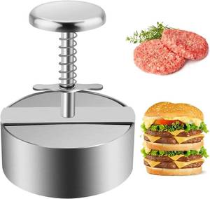 lot 6312 image: XRZXZN 304 Stainless Steel Burger Press - 4.5 Adjustable Hamburger Patty Maker with Non-Stick Mold & Spring Button, Heavy Duty Easy Release for Beef, Burgers, BBQ (Dishwasher Safe & Rustproof)