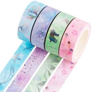 lot 6316 image: YUBBAEX Silver Washi Tape IG Style Laser Foil Masking Tape Set Decorative for Arts, DIY Crafts, Journal Supplies, Planners, Scrapbook, CardGift Wrapping -4 Rolls x 15mm- (Watercolor Laser)