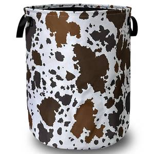 lot 6318 image: Cows Skin Brown Print Laundry Basket Foldable With Handles Tote Bag Oxford Cloth Animal Funny Laundry Hamper Clothes Storage Bucket Toy Organizer 18.9 x16.5 For BathroomLaundryBedroom