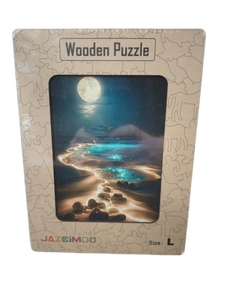 lot 6322 image: Moonlit Beach Wooden Jigsaw Puzzle by JAZGIMJE