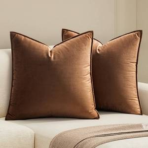 lot 6332 image: MIULEE Pack of 2 Brown Decorative Velvet Throw Pillow Cover Soft Pillow Cover Soild Square Cushion Case for Sofa Bedroom Car 18x 18 Inch 45x 45cm