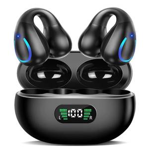 lot 6335 image: TANFESO Open Ear Bone Conduction Headphones Bluetooth 5.3 Open Clip Ear Earbuds Built-in Mic with Ear Hooks 60 Hours Playtime Sport Earphones IPX7 Waterproof for Fitness Running Walking Black