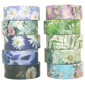 lot 6348 image: YUBBAEX 10 Rolls Spring Flowers Washi Tape Set Masking Decorative Tapes (Cold Tone)