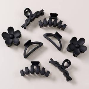 lot 6352 image: 8PCS Hair Clips for Women, Flower Claw Clips for Thick Hair, Non-Slip Hair Accessories with Multi-Styles, Black Color Hair Claw Clips and Variety Pack, Ideal for Girls