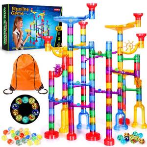 lot 6358 image: Meland Marble Run - 132Pcs Marble Maze Game Building Toy for Kid, Marble Track Race Set & STEM Learning Toys for Boy Girl Age 3 4 5 6 7 8 9 (102 Translucent Marbulous Pcs & 30 Glass Marbles)