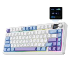 lot 6359 image: EPOMAKER X Aula F75 MAX Wireless Mechanical Keyboard with TFT Screen and Knob, Gasket Gaming Keyboard in 75% Layout, Hot Swappable, RGB Backlight, for PCMacLinux (Blue&White&Purple)