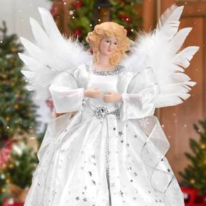 lot 7096 image: Light Angel Treetop, 12 Standing White Angel Christmas Tree Topper or Table Top, White Lighted Angel Tree Topper -Christmas Tree Topper Decoration Ornament for Home (Silver)