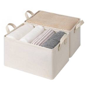 lot 7098 image: StorageWorks Storage Bins, Shelves Baskets for Organizing, Large Fabric Closet Organizers with Handles, Metal Frame, BeigeCotton-linen, 2-Pack