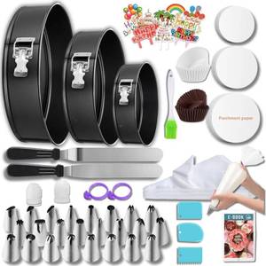lot 7104 image: Easynzery 168pcs Cake Pan Sets for Baking  Cake Decorating Supplies 3 Non-Stick Springform Pans Set (6, 8, 10 inches), Icing Tips �� Multi-functional Leak-Proof CheeseCake Pan
