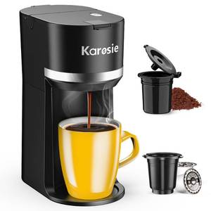 lot 7110 image: Karosie Single Serve Coffee Maker for K-Cup and Ground Coffee, Fast Brew, 6-12 oz Brew Sizes One Cup Coffee Machine Fits 5.5 Mugs, One-Button Small Coffee Maker with Descaling Reminder,Black