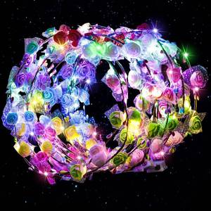 lot 7116 image: LovesTown 24PCS LED Flower Crowns Headbands Christmas Party, Light Up Flower Crowns For Women, Glow in the Dark Party Supplies for New Year Raves Birthday Wedding Favors Cosplay