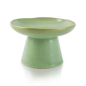 lot 7129 image: Wide Shallow 6.1 Raised Cat Bowls, Ceramic Elevated Food Bowl for Flat Faced Cats and Small Dogs, Porcelain Feeder Bowl, Stress Free, Protect Cat��s Spine, Green