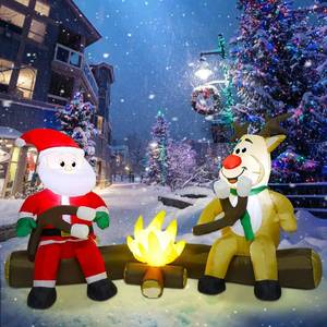 lot 7130 image: Joliyoou 7FT Christmas Inflatable Decorations, Blowup Santa and Reindeer Roasting Marshmallows Over Campfire, Lighted Xmas Inflatable for Yard Front Door Outdoor Indoor Decor