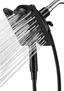 lot 7131 image: Shower Head with Handheld High Pressure, Rain Shower Head with Fixed Showerhead and 9 Sprays Handheld Shower, Detachable 2-IN-1 Shower head with 59 Rotatable Stainless Steel Hose (Black)