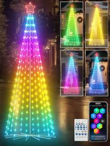 lot 7137 image: 8ft Smart Outdoor Lighted Christmas Tree with Sturdy Iron Base, 16 Mil Color Changing, Music Sync, Timer, Group Control, RGB Led Christmas Decorations for Indoor Outdoor