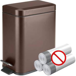 lot 7138 image: Homie Soft Close, Slim Trash Can 1.6 Gallon with Anti - Bag Slip Liner and Lid, Use as Mini Garbage Basket, Slim Dust Bin, or Decor in Bathroom, Restroom, Kitchen, or Bedroom (Bronze)