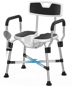 lot 7141 image: Lemagalu Heavy Duty Shower Chair for Inside Shower 450lb U-shape Shower Seat with Arm and Back for Elderly and Disabled Adjustable Height Medical Bathtub Stool Private Clean for Women Seniors Handicap