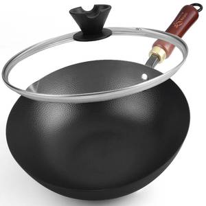 lot 7154 image: Souped Up Recipes 10 Inch Carbon Steel Wok For Electric, Induction and Gas Stoves (Lid and User Guide Video Included)