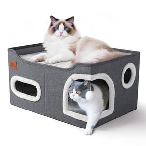 lot 7162 image: Petizer Cat House for Indoor Cats - Foldable Large Cat Bed Cave with Fluffy Ball and Scratch Pad, Cat Hideaway for Cats, Dark Grey, 23.8 x16.34 x12.8inch (Can Add Pet Heating Pad)