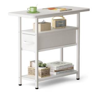 lot 7163 image: AOODA Narrow Nightstand with Drawers, 3 Tier Skinny Bedside Table for Bedroom, Slim Living Room End Tables with Storage for Small Spaces, Sofa Couch (White)