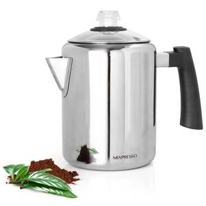 lot 7169 image: Mixpresso Stainless Steel Coffee Percolator Stovetop, 37oz Classic Percolator Coffee Pot, Great For Camping Pot, 5-8 Cup Stove Top Espresso Maker, Cool-Touch Handle