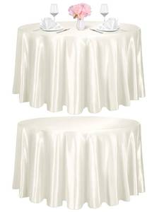 lot 7172 image: TURSTIN 2 Pieces Round Satin Tablecloth 120 Inches Overlay Table Cover Smooth Fabric Table Decor Bright Silk Tablecloth for Holiday Dinner Wedding Banquet Decoration (Ivory)