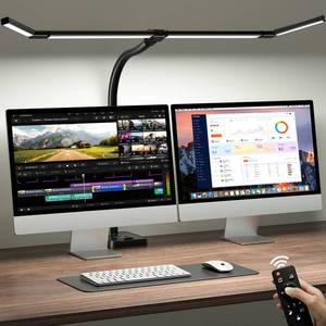 lot 7176 image: ONEMIX 42 LED Desk Lamp for Home Office, Eye-Caring Desk Light with Adjustable 4-Segment Bar, 1800LM Bright, Remote, Architect Table Lamp with Base for Dual Monitors, Reading, Study, Workbench(Black)