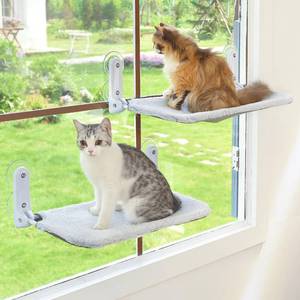 lot 7179 image: Zoratoo 2PC Cat Window Perch Cordless Foldable Cat Hammock Bed for Window with Metal Frame and Reversible Cover, Large Suction Cups Window Resting Seat for Indoor Cats (Cat Bed, L-2PC)