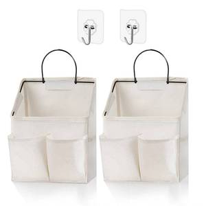 lot 8004 image: 2 Pack Wall Hanging Storage Basket,Wall Hanging Organizer Bags with Pockets, Wall organizer Storage for Dormitory Bathroom Bedroom Kitchen(White-upgraded)