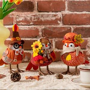 lot 8005 image: Thanksgiving Decorations,Thanksgiving Birds,Fall Harvest Decorations,Set of 3 Autumn Sunflower Maple Leaves Birds for Fall Season Decor, Tiered Tray Decor, Table Ornaments, Home Farmhouse Gifts