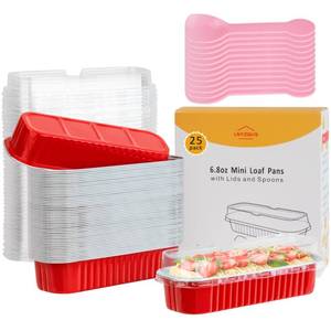 lot 8009 image: LNYZQUS Mini Loaf Pans with Lids 25 Pack, 6.8oz Individual Cake Tins Foil Baking Pan for Small Bread Loaves, Disposable Muffin Cups Little Aluminum Containers for Christmas Baking Gifts -Red