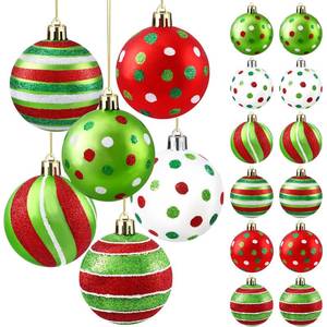 lot 8019 image: DIYDEC 18pcs Christmas Balls Ornament 2.4 Inch Glittering Hanging Xmas Balls for Tree Decoration Swirl Candy Cane Elf Balls Red Green Plastic Christmas Baubles for Home Indoor Holiday Party Decor