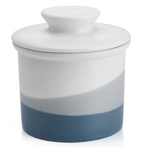 lot 8023 image: Sweese Light Blue French Butter Crock with Lid �� Ceramic Butter Keeper Crock with Water for Countertop Use, Matte Glazed French Butter Keeper, Dishwasher & Microwave Safe