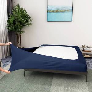 lot 8038 image: Box Spring Cover QueenCal Queen Size - Jersey Knit & Stretchy Wrap Around 4 Sides Bed Skirts for Hotel & Home, Navy