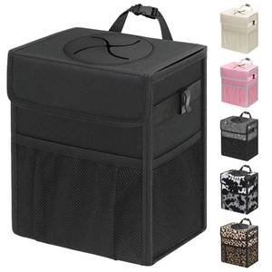 lot 8039 image: Capolo Car Trash Can with Lid, Leakproof Car Trash Bag Hanging Waterproof Automotive Garbage Can with Storage Pockets Mini Vehicle Trash Bin for BackFront Seat(Black,2.5 Gallon)