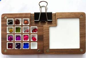 lot 8046 image: Portable Sketchbook Palette 15 Grids Wooden Mini Travel Paint Palette Magnetic Palette Box for Watercolor Painting, Acrylic Painting Paint Saver with Lid and Mixing Tray