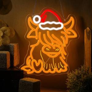 lot 8050 image: Riakrum Highland Cow Gifts Christmas Highland Cow Neon Sign Hanging Decorations LED Lights Christmas Window Decorations Light up Sign for Bedroom Room Xmas Holiday Party Decor