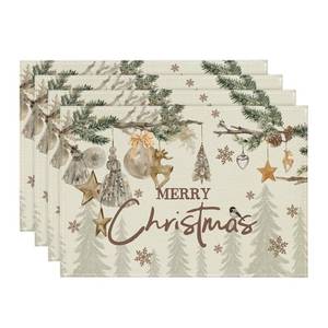 lot 8057 image: Artoid Mode Pine Branch Ornament Merry Christmas Placemats Set of 4, 12x18 Inch Seasonal Winter Table Mats for Party Kitchen Dining Decoration