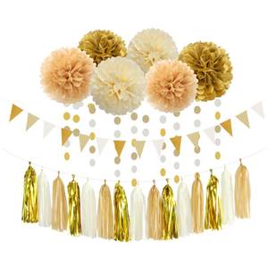 lot 8081 image: White Gold Champagne Party Decorations - 23pcs Tissue Pom Poms Streamers,Christmas Wedding Engagement Tassel Garland Banner,Bachelorette Neutral Birthday Baby Bridal Shower Decor Lasting Surprise