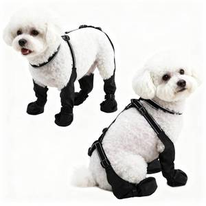 lot 8426 image: BECROWM Waterproof Dog Boots for SmallMedium Dogs -Dog Paw Protectors Dog Suspender Boots Anti-Slip Pet Shoes for Outdoor Walking, Reflective Stay-On,Dirt-Proof Comfortable Booties (Black, Medium)