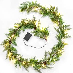 lot 8436 image: YoleShy 6FT Prelit Christmas Garland for Decoration Christmas Olive Pine Garland with White Berries and Pine Cones Battery Operated Prelit Garlands Xmas Decorations for Mantle Fireplace Home Decor
