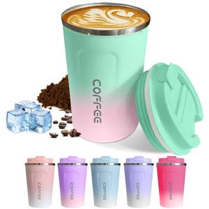 lot 8439 image: Travel coffee mugs leak-proof, reusable coffee cups with lids, stainless steel vacuum thermos coffee tumblers,thermal insulation cups for men and women hot & cold drinks (2nd-Green Pink, 12OZ)