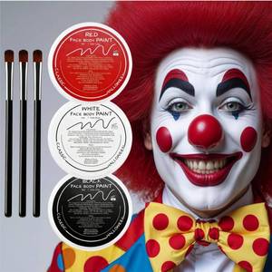 lot 8446 image: Clown Makeup Kit, White Black Red Face Body Paint Set, Halloween Clown Joker Makeup Kit, Professional Black, White and Red Face Painting Kit for Halloween Make Up, Sfx Make Up, Cosplay, Costume
