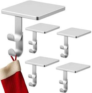 lot 8454 image: Zhengmy 4 Pcs 2 in 1 Fireplace Stocking and Garland Hangers Heavy Duty Metal Christmas Stocking Holder for Mantle, Two Hooks Hangers for Garland Balls Fireplace Xmas Holiday Party Decoration (Silver)
