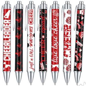 lot 8480 image: Sayglossy 24 Pcs Cheerleader Gift Bulk Cheer Ballpoint Pens Cheerleading Black Ink Retractable Writing Pens for Team Sport Party Favors Senior Night Gifts(Red White)