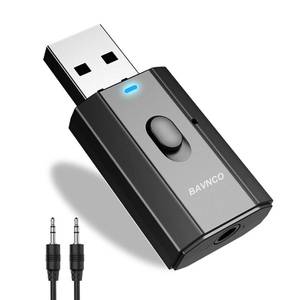 lot 8483 image: Bluetooth Car Adapter, Mini Bluetooth 5.0 Stereo Transmitter Receiver, Wireless 3.5mm Aux Jack Hands-Free Calls Kit Audio Adapter Built-in Mic for Car Speaker, Home Stereo, Headphones, PC,TV More