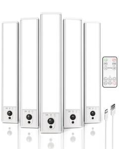 lot 8489 image: EZVALO 5-Pack Under Cabinet Lighting, 2400mAh Motion Sensor Light, LED Closet Lights Wireless, 6500K Dimmable, Timer, Magnetic, with Remote Control for Kitchen, Closet, Stair