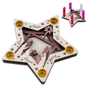 lot 8494 image: APUDWN Christmas Advent Wreath Candle Holder, Wooden Nativity Scene Advent Candlestick, 5-Hole Star Shape Wreath Candle Holder for Christmas Nativity Christian Table Centerpiece Gifts (Pentagram)