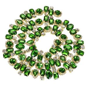 lot 8495 image: uxcell Rhinestone Claw Chain, 1 Yard 2.2cm Width Flower Diamond Crystal Code Trim Chains for DIY Necklace Ribbon Cloth Accessories, GoldGreen