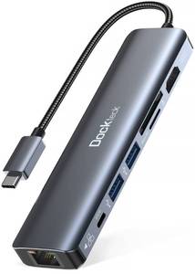 lot 8496 image: dockteck 7-in-1 USB C Hub with 4K 60Hz HDMI, 1Gbps Ethernet, 100W Power Delivery, SDTF Card Slots, USB 3.0 Data Ports for MacBook, iPad Pro, XPS